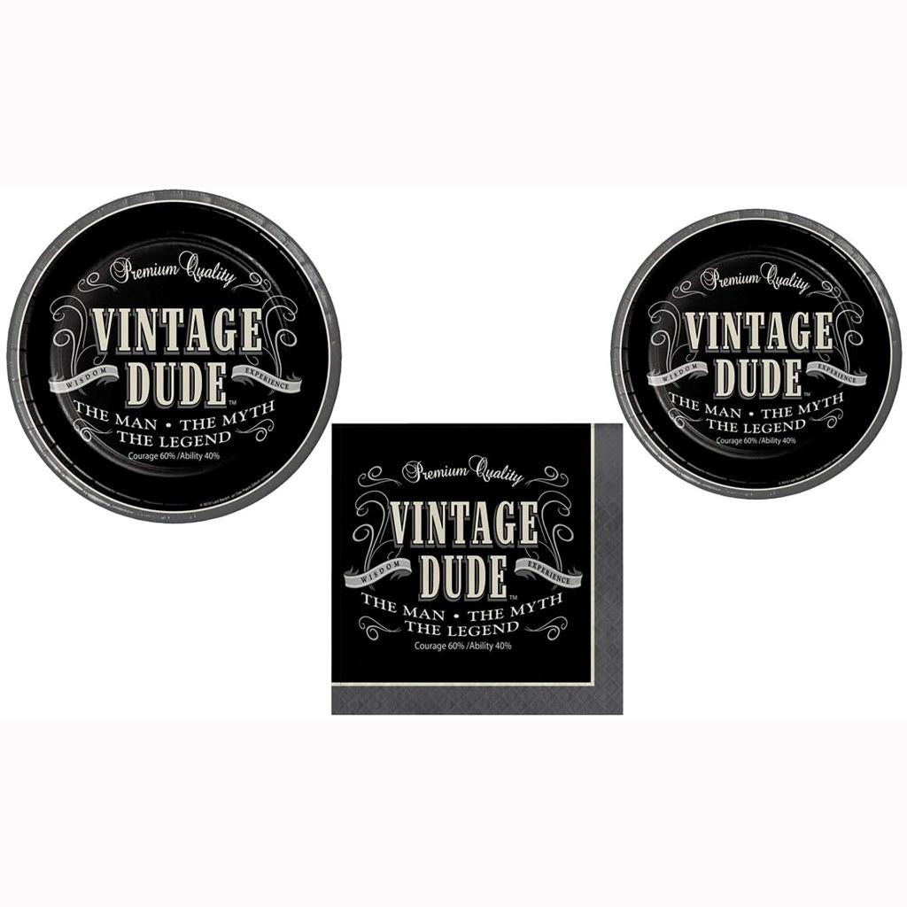 Vintage Dude Party Package 16 Guest Plates & Napkins Birthday Party 48 Piece New