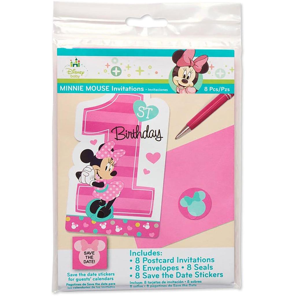 Minnie Mouse 1st First Birthday Invitations Save The Date Party Supplies 8 Count
