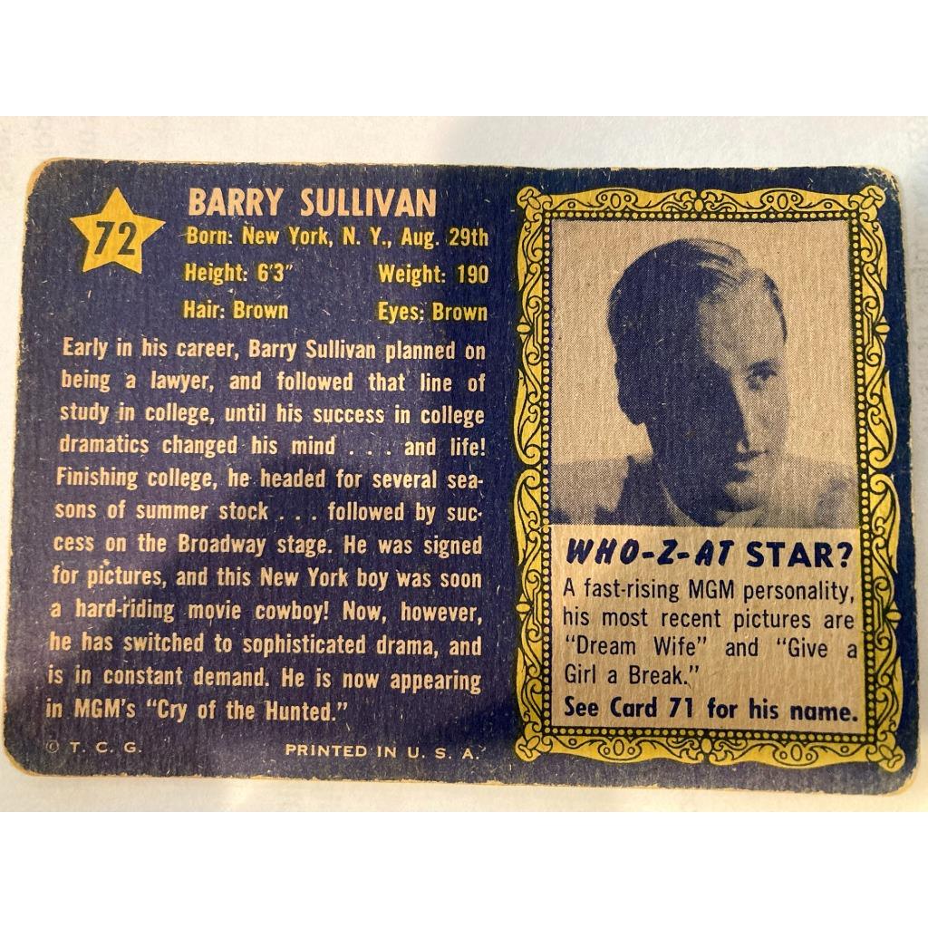 Vintage Movie Star Trading Cards Barry Sullivan Ester Williams Carleton Carpente