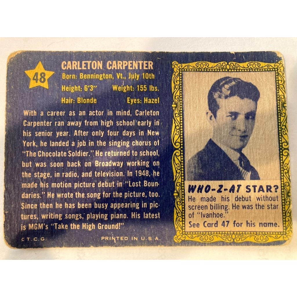 Vintage Movie Star Trading Cards Barry Sullivan Ester Williams Carleton Carpente