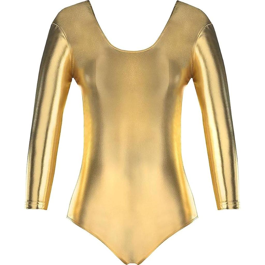 Women's Gold Metallic Body Suit Adult M/L Halloween Dress Up Up to size 12 New