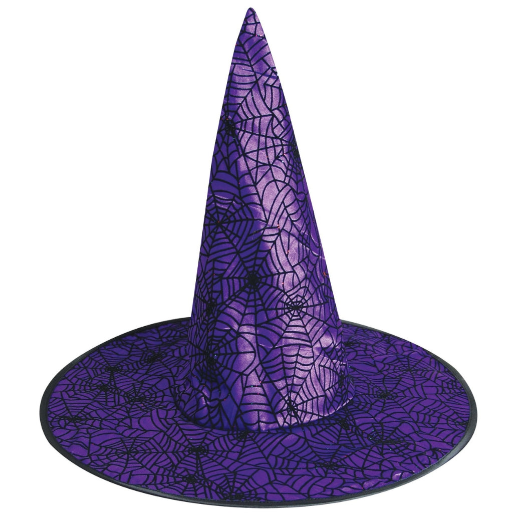 Spider Witch Hat Sparkling Web Classic Purple and Black Halloween Costume Adult