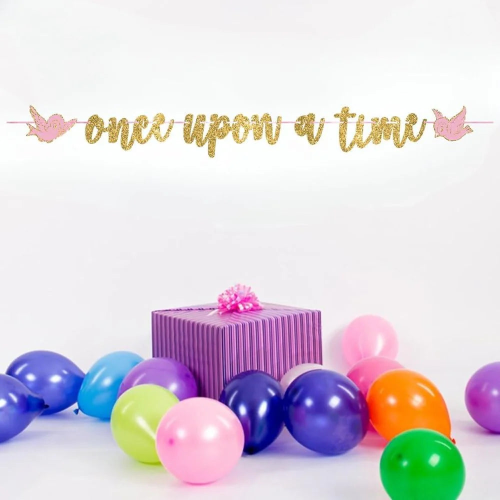 Once Upon A Time Gold Disney Princess Glitter Banner Birthday Party Decorations