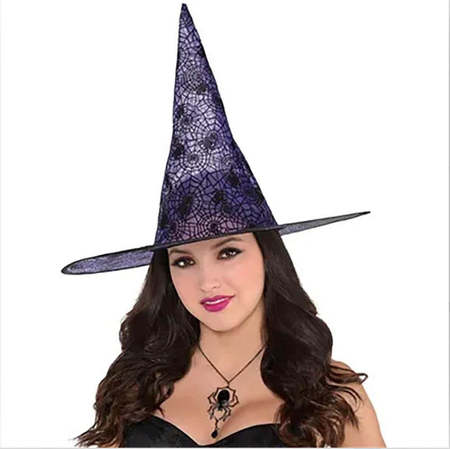 Spider Witch Hat Sparkling Web Classic Purple and Black Halloween Costume Adult
