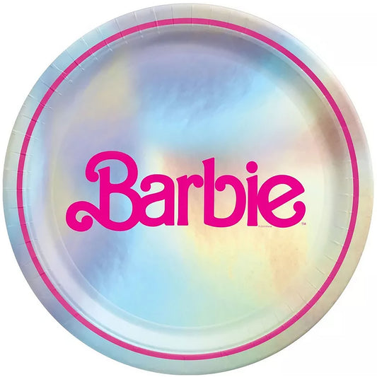 Barbie Malibu Paper Plates Pink Silver Foil Metallic Decor Birthday Party 8 Ct