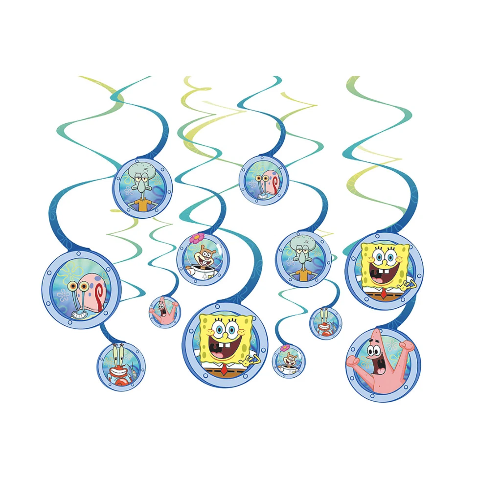 Sponge Bob Hanging Swirl Decorations Birthday Party Supplies 12 Piece New