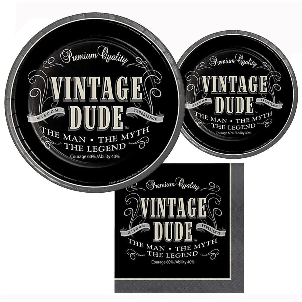 Vintage Dude Party Package 16 Guest Plates & Napkins Birthday Party 48 Piece New