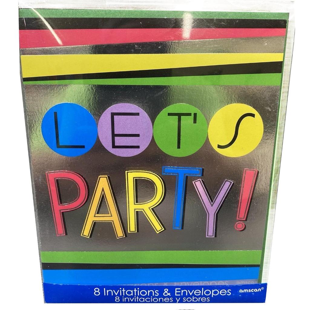 LET'S PARTY Invitations and Envelopes Birthday Party Invites 8 Per Package New