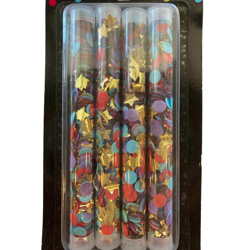 Paper Confetti in Tubes Multicolor with Shimmer Stars 4 Pack Party Supplies New