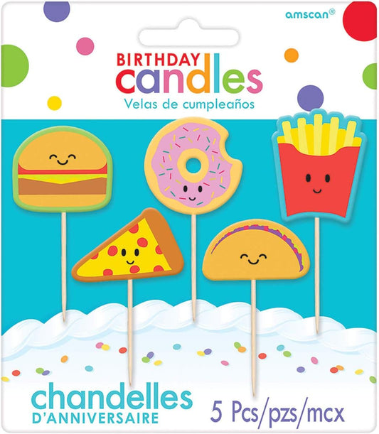 Food Icon Molded Candles Birthday Party Supplies Cake Decorations Set of 5