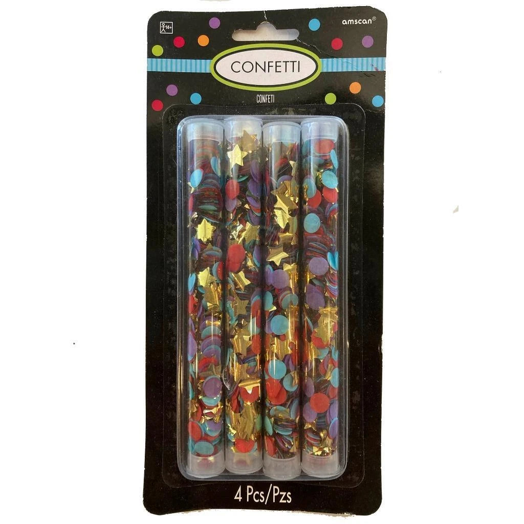 Paper Confetti in Tubes Multicolor with Shimmer Stars 4 Pack Party Supplies New