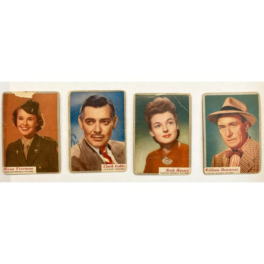 Vintage Movie Star Trading Cards Gable Demarest Hussey Freeman Set of 4