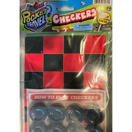 Pocket Travel Checkers Game with Board and Game Pieces Age 6+ New