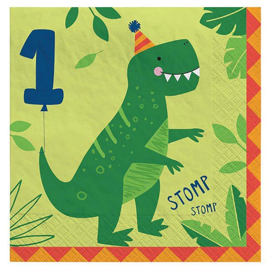 1st Birthday Happy Dinosaur Dino-Mite Lunch Napkins Party Supplies 16 Count