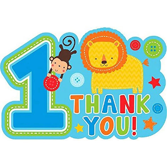 One Wild Boy 1st Birthday Thank You Cards Jungle Animals Party Supplies 8 Count
