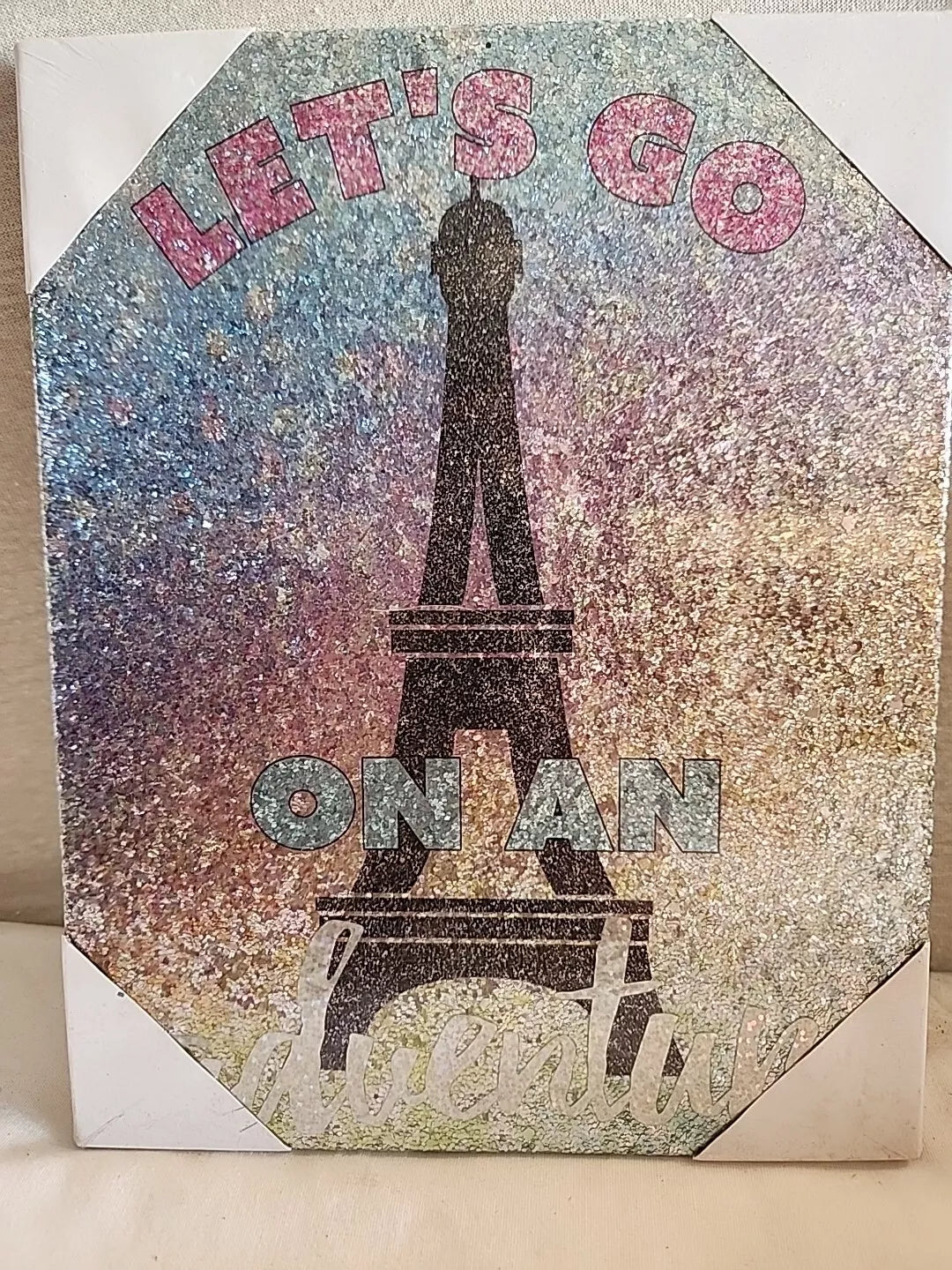 Let's Go On An Adventure Canvas Glitter Wall Art Paris