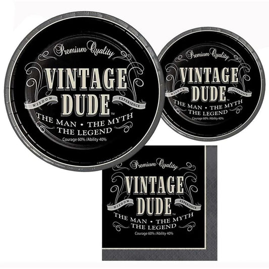 Vintage Dude Party Package 16 Guest Plates & Napkins Birthday Party 48 Piece New